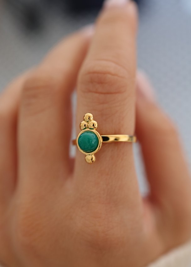 Regulowany pierścionek z zielonym Agatem