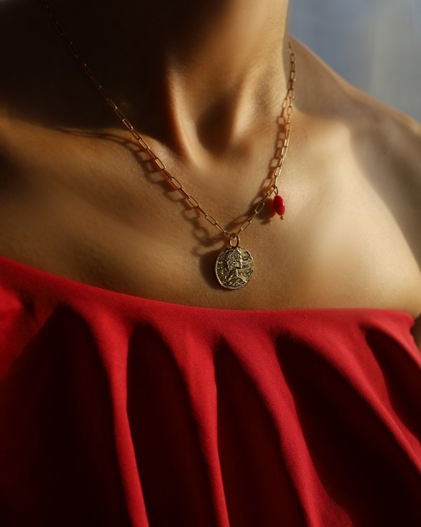 Lucky Coin Necklace (Coral)